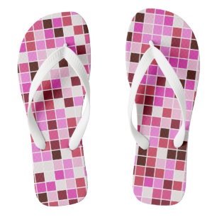Pool Tiles, Pink Mosaic Tiles, Geometric Pattern Flip Flops