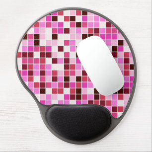 Pool Tiles, Pink Mosaic Tiles, Geometric Pattern Gel Mouse Pad