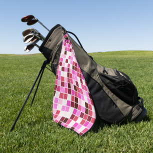 Pool Tiles, Pink Mosaic Tiles, Geometric Pattern Golf Towel
