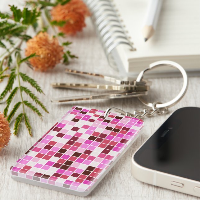 Pool Tiles, Pink Mosaic Tiles, Geometric Pattern Keychain (Front Right)