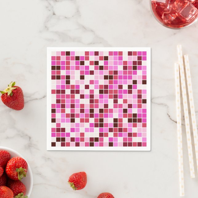 Pool Tiles, Pink Mosaic Tiles, Geometric Pattern Napkins (Insitu)
