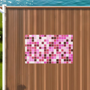Pool Tiles, Pink Mosaic Tiles, Geometric Pattern Outdoor Rug