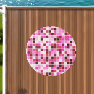 Pool Tiles, Pink Mosaic Tiles, Geometric Pattern Outdoor Rug