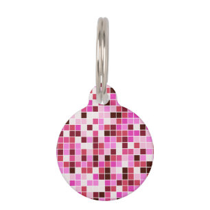 Pool Tiles, Pink Mosaic Tiles, Geometric Pattern Pet ID Tag