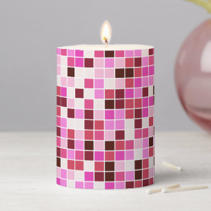 Pool Tiles, Pink Mosaic Tiles, Geometric Pattern Pillar Candle