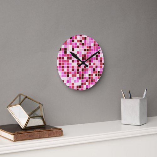 Pool Tiles Pink Mosaic Tiles Geometric Pattern Round Clock