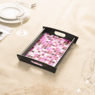 Pool Tiles, Pink Mosaic Tiles, Geometric Pattern Serving Tray