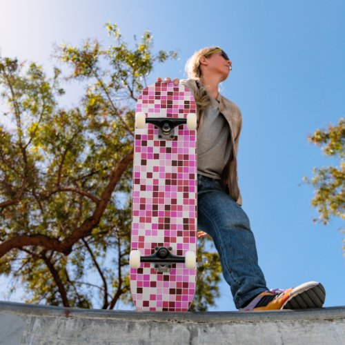 Pool Tiles Pink Mosaic Tiles Geometric Pattern Skateboard