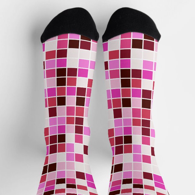 Pool Tiles, Pink Mosaic Tiles, Geometric Pattern Socks (Top)