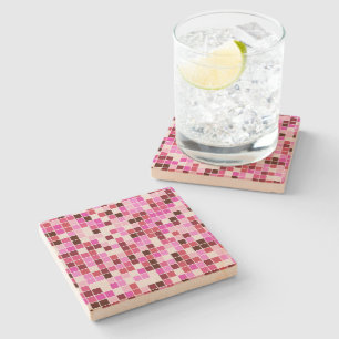 Pool Tiles, Pink Mosaic Tiles, Geometric Pattern Stone Coaster