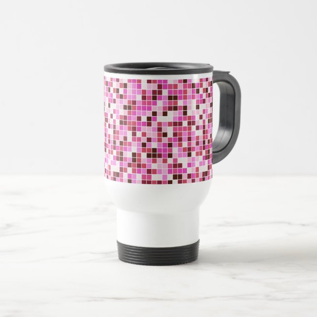 Pool Tiles, Pink Mosaic Tiles, Geometric Pattern Travel Mug (Front Right)