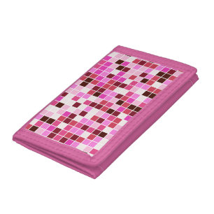 Pool Tiles, Pink Mosaic Tiles, Geometric Pattern Trifold Wallet