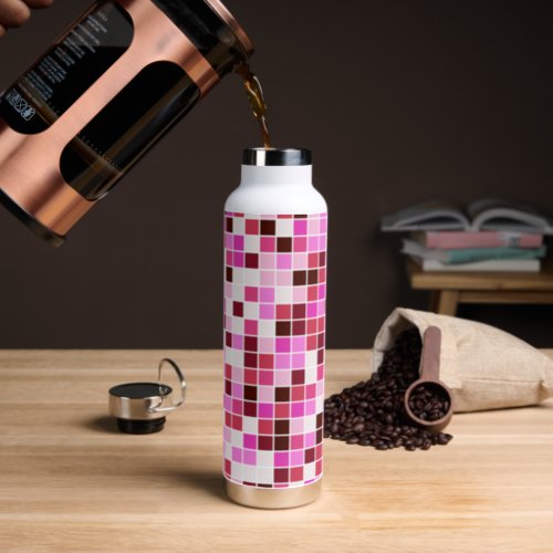 Pool Tiles Pink Mosaic Tiles Geometric Pattern Water Bottle