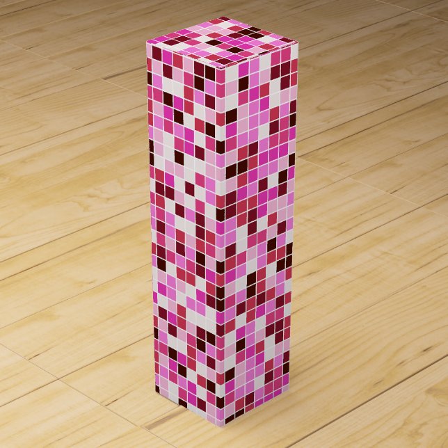 Pool Tiles, Pink Mosaic Tiles, Geometric Pattern Wine Box (Front)