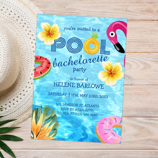 Pool Tropical Water Summer Bachelorette Party Invitation (Pool Tropical Water Summer Bachelorette Party Invitation)