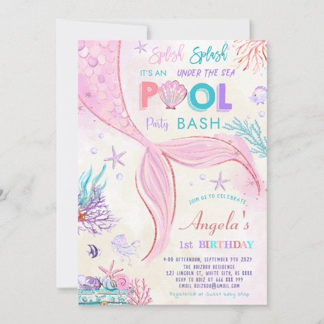 POOL Under The Sea Mermaid Birthday Party Invitation (Front)