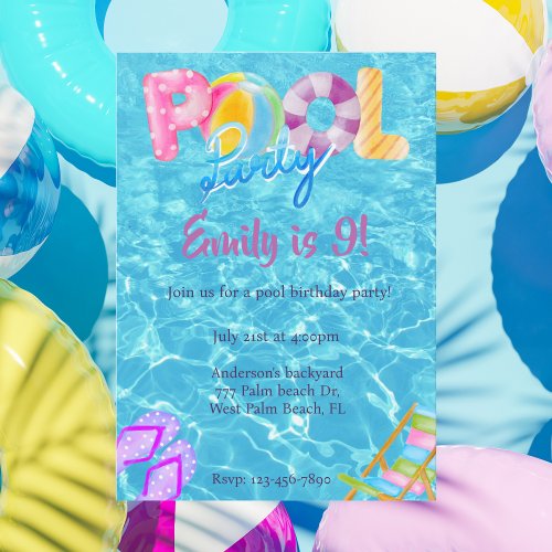 Pool Water colorful Pool Party Summer Birthday Invitation