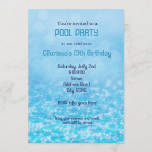 Pool Water Swim Swimming Summer Beach Party Invitation