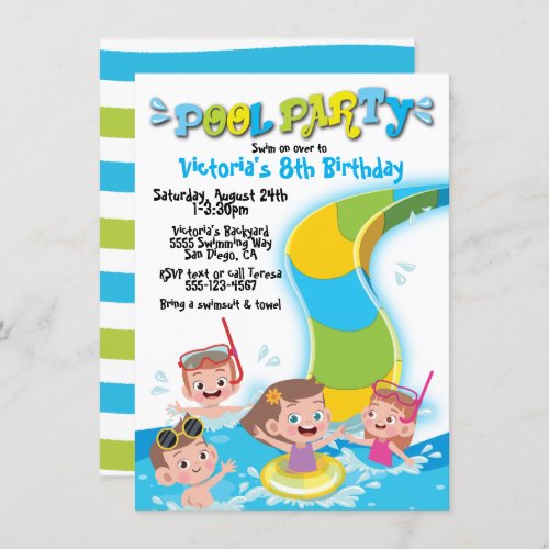 Pool Waterslide Birthday Party Invitation
