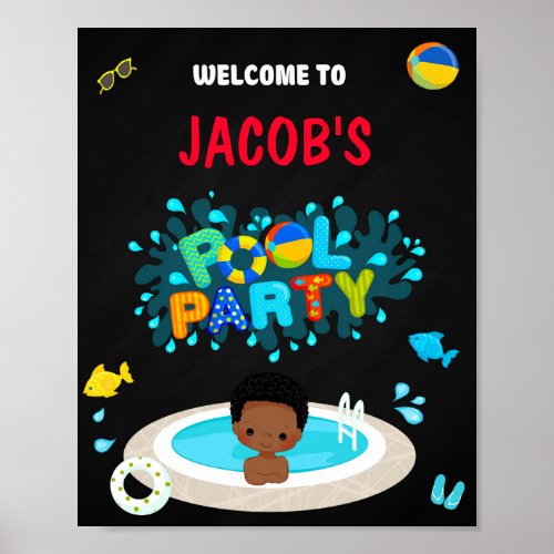 Pool welcome party sign Boy splish splash swim fun