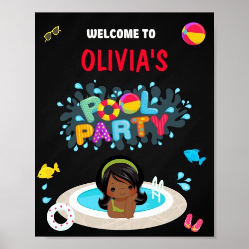 Pool welcome party sign Girl beach water fun party
