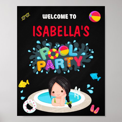 Pool welcome party sign Girl pool party poster
