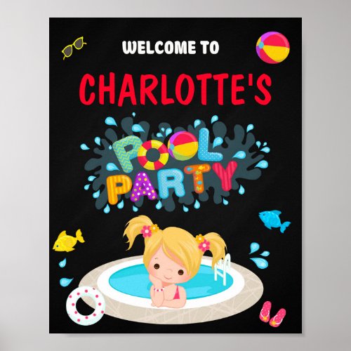 Pool welcome party sign Girl summer swimming party