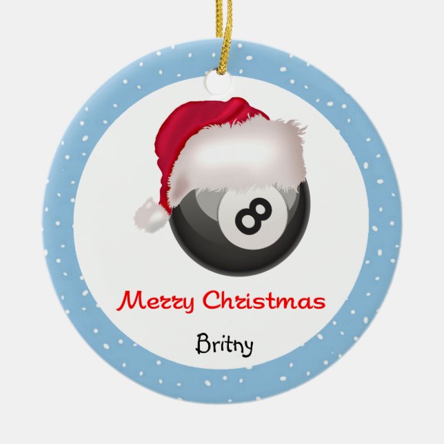 PoolChick Merry Christmas Santaball Personalize Ceramic Ornament (Front)