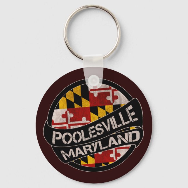 Poolesville Maryland flag grunge keychain (Front)