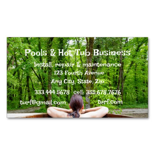 Pools Hot Tub Sauna Construction Repair Service Bu Business Card Magnet