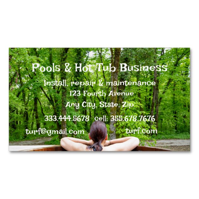Pools Hot Tub Sauna Construction Repair Service Bu Business Card Magnet (Front)