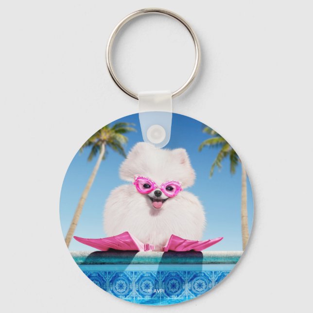 Poolside Dog In Flippers Keychain (Front)