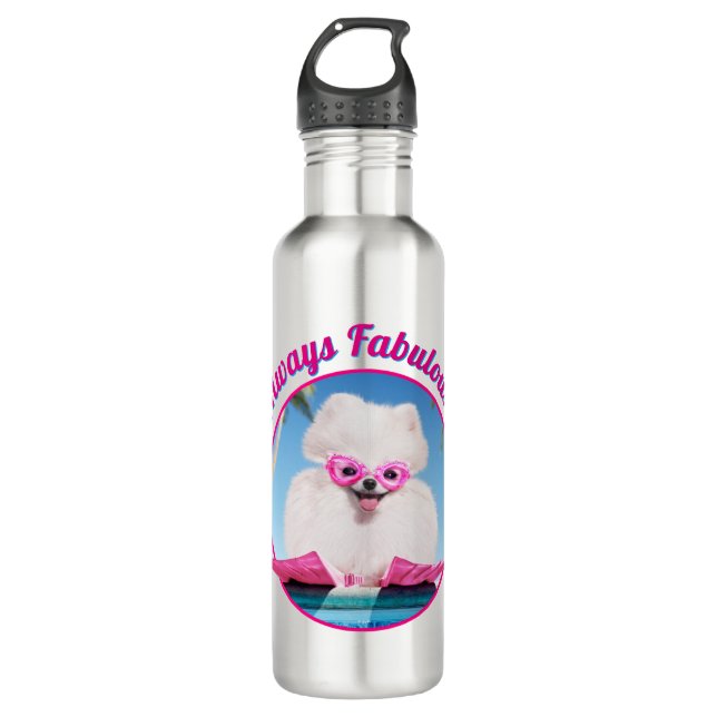 Poolside Dog In Flippers Stainless Steel Water Bottle (Front)