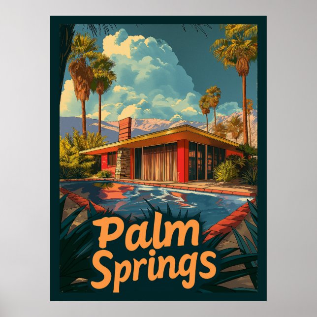 Poolside Paradise: A Retro Palm Springs Poster (Front)