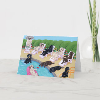 Poolside Party Labradors Painting Card
