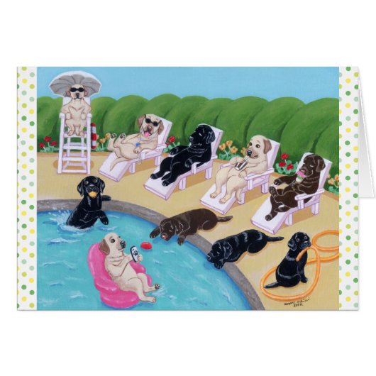 Poolside Party Labradors Painting Cards (Front Horizontal)