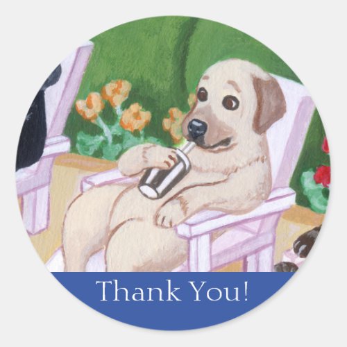 Poolside Party Labradors Painting Classic Round Sticker