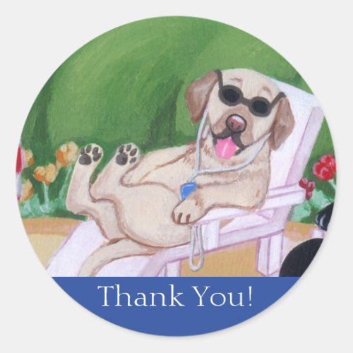 Poolside Party Labradors Painting Classic Round Sticker