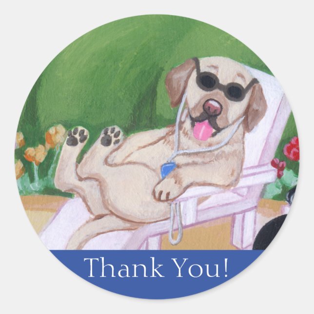 Poolside Party Labradors Painting Classic Round Sticker (Front)
