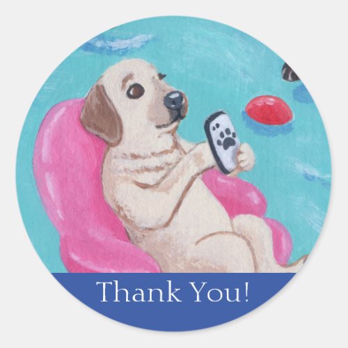 Poolside Party Labradors Painting Classic Round Sticker