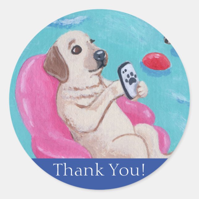 Poolside Party Labradors Painting Classic Round Sticker (Front)