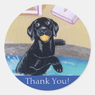 Poolside Party Labradors Painting Classic Round Sticker