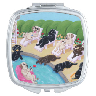 Poolside Party Labradors Painting Compact Mirror