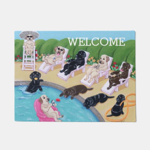 Poolside Party Labradors Painting Doormat