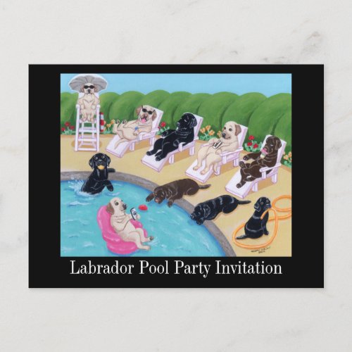 Poolside Party Labradors Painting Invitation Postcard