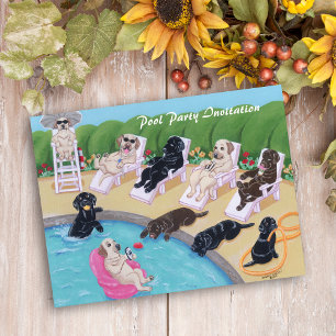 Poolside Party Labradors Painting Invitation Postcard