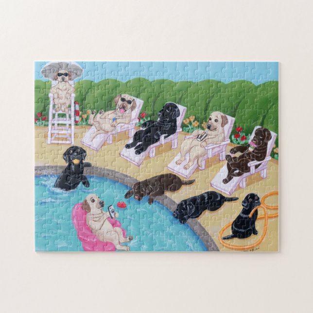 Poolside Party Labradors Painting Jigsaw Puzzle (Horizontal)