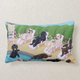 Poolside Party Labradors Painting Lumbar Pillow