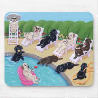 Poolside Party Labradors Painting Mouse Pad