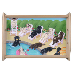 Poolside Party Labradors Painting Serving Tray